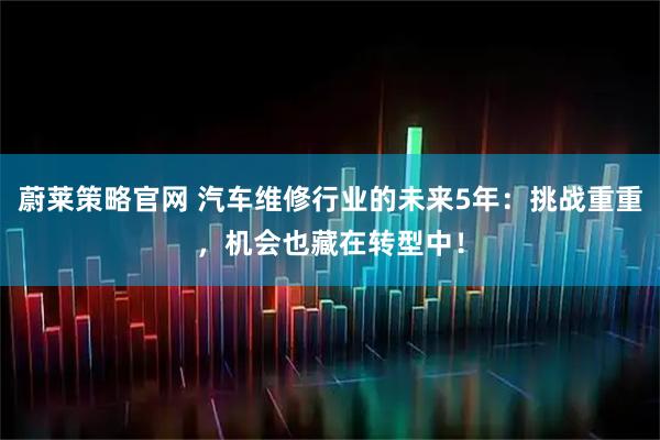 蔚莱策略官网 汽车维修行业的未来5年：挑战重重，机会也藏在转型中！
