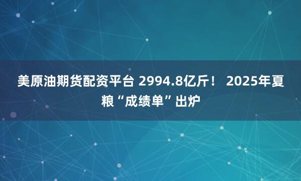 美原油期货配资平台 2994.8亿斤！ 2025年夏粮“成绩单”出炉