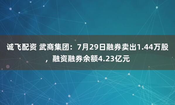 诚飞配资 武商集团：7月29日融券卖出1.44万股，融资融券余额4.23亿元
